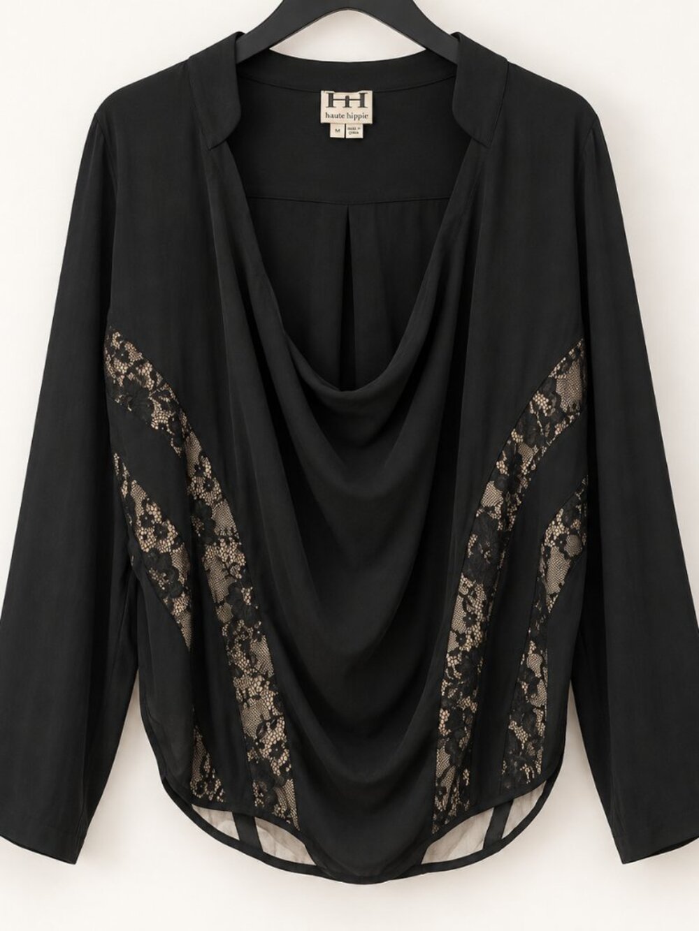 Haute Hippie Black Nude Lace Sheer Blouse Size M